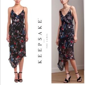 Keepsake The Label Paperthin Floral Botanical Ruffle Midi Dress Size Small